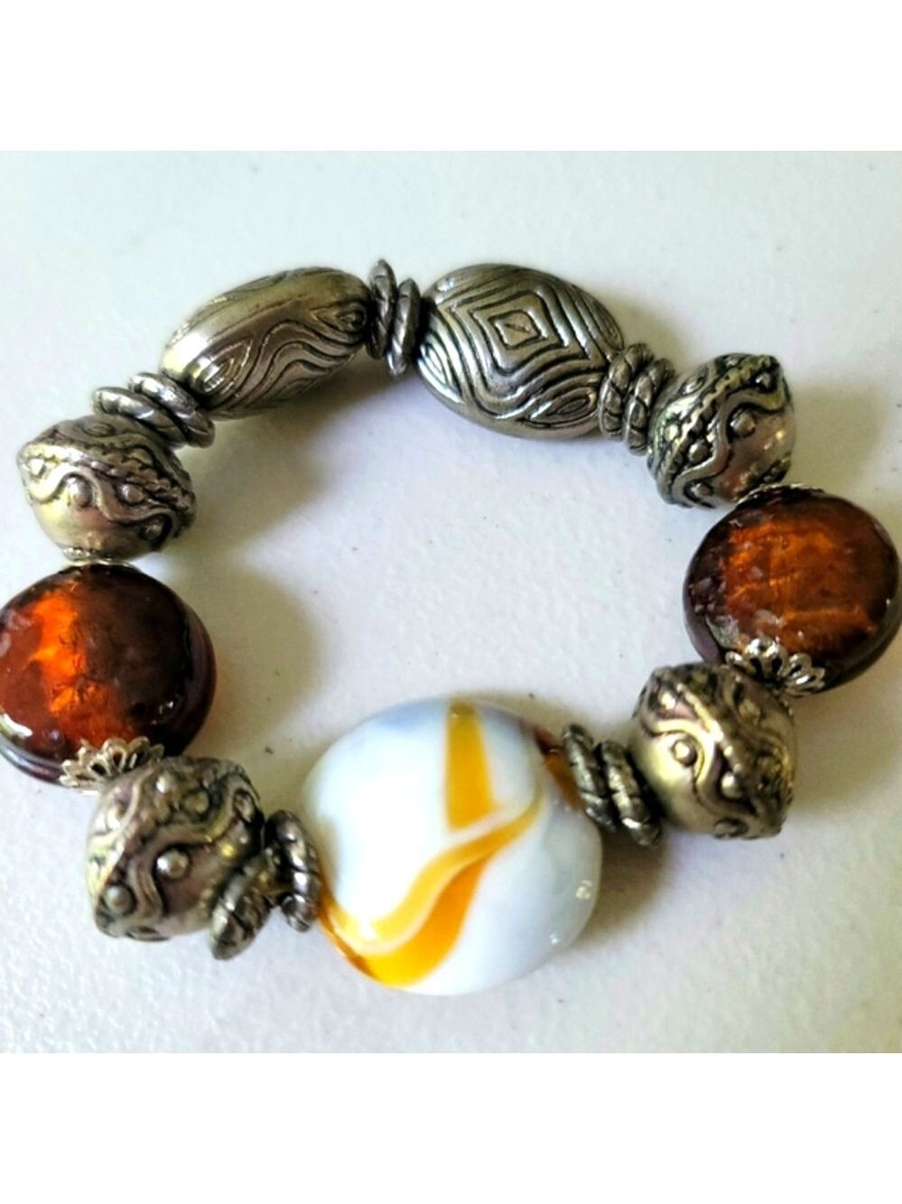 Fashion Agate Bead Silver Color Stretch Bracelet